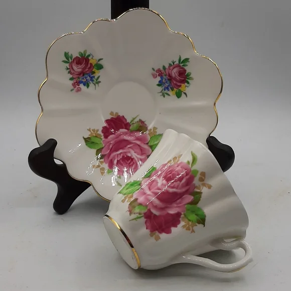 Vintage Floral Scalloped Tea Cup and Saucer Bone China Made in England
